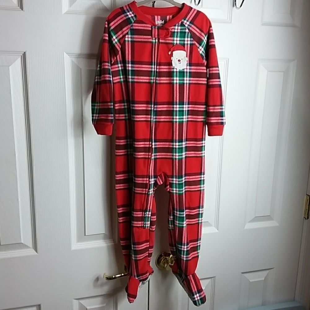 Child of Mine Plaid Santa Footed Pajamas Sz 3T